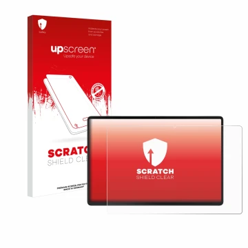 Parte frontal de un envase de producto con el logotipo de la marca upscreen. Al lado se muestra el dispositivo Acer Iconia X12