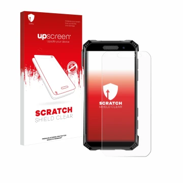 Parte frontal de un envase de producto con el logotipo de la marca upscreen. Al lado se muestra el dispositivo Soyes S10 Max c