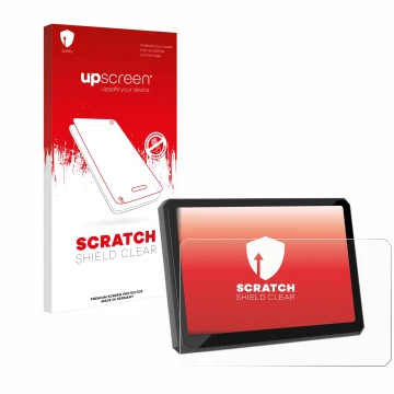 Parte frontal de un envase de producto con el logotipo de la marca upscreen. Al lado se muestra el dispositivo Carpuride W702B