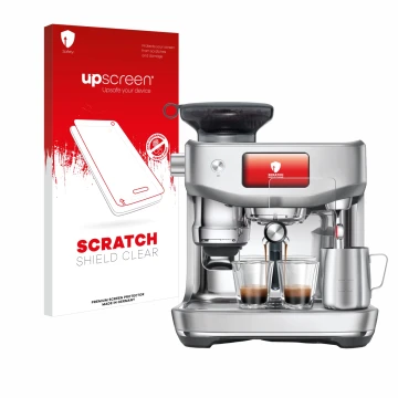 Parte frontal de un envase de producto con el logotipo de la marca upscreen. Al lado se muestra el dispositivo Sage the Oracle