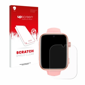 Parte frontal de un envase de producto con el logotipo de la marca upscreen. Al lado se muestra el dispositivo Banlvs Kids Sma