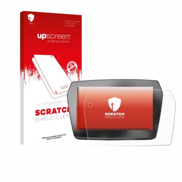 Parte frontal de un envase de producto con el logotipo de la marca upscreen. Al lado se muestra el dispositivo Voge 525DSX 202