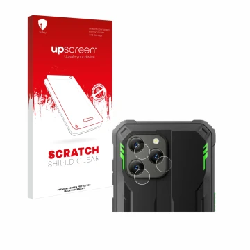 Parte frontal de un envase de producto con el logotipo de la marca upscreen. Al lado se muestra el dispositivo Blackview BV530