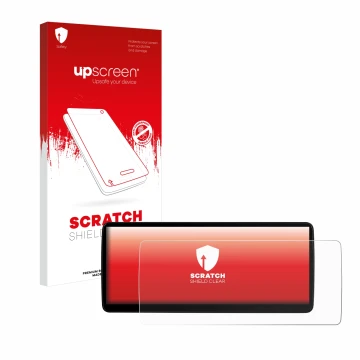 Parte frontal de un envase de producto con el logotipo de la marca upscreen. Al lado se muestra el dispositivo Xtrons QLB22X3U
