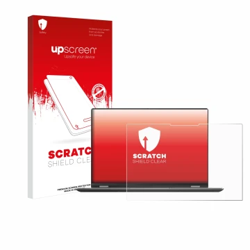 Parte frontal de un envase de producto con el logotipo de la marca upscreen. Al lado se muestra el dispositivo ASUS Vivobook S