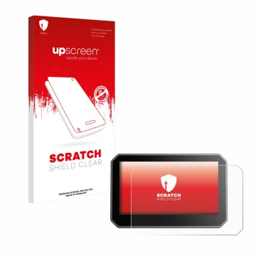 Parte frontal de un envase de producto con el logotipo de la marca upscreen. Al lado se muestra el dispositivo Elegoo Centauri