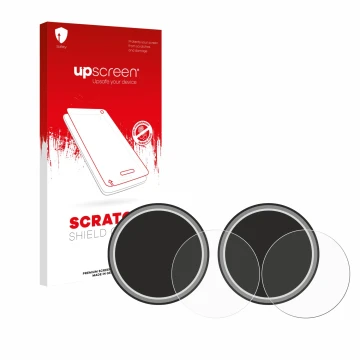 Parte frontal de un envase de producto con el logotipo de la marca upscreen. Al lado se muestra el dispositivo Numark NS4FX (J