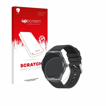 Parte frontal de un envase de producto con el logotipo de la marca upscreen. Al lado se muestra el dispositivo Knauermann Pro 