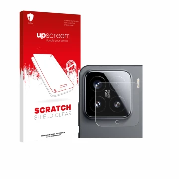 Parte frontal de un envase de producto con el logotipo de la marca upscreen. Al lado se muestra el dispositivo Xiaomi 15 (SÓLO