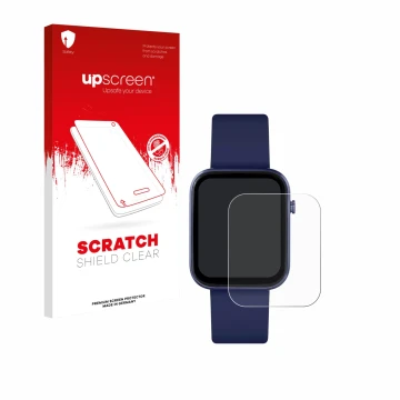 Parte frontal de un envase de producto con el logotipo de la marca upscreen. Al lado se muestra el dispositivo Reflex Active S
