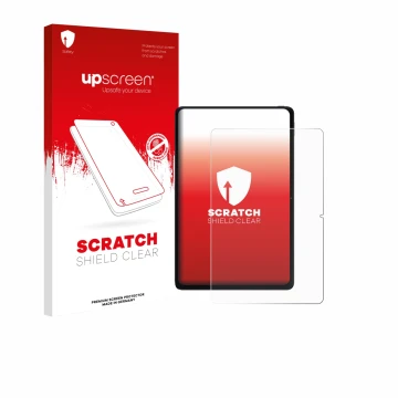 Parte frontal de un envase de producto con el logotipo de la marca upscreen. Al lado se muestra el dispositivo Xiaomi POCO Pad