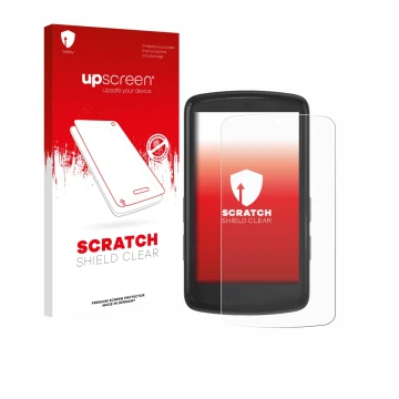 Parte frontal de un envase de producto con el logotipo de la marca upscreen. Al lado se muestra el dispositivo Bryton Rider S8