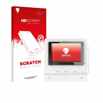 Parte frontal de un envase de producto con el logotipo de la marca upscreen. Al lado se muestra el dispositivo Biticino 344672