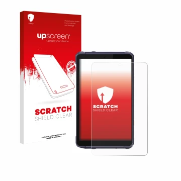 Parte frontal de un envase de producto con el logotipo de la marca upscreen. Al lado se muestra el dispositivo CHCNAV LT800 co
