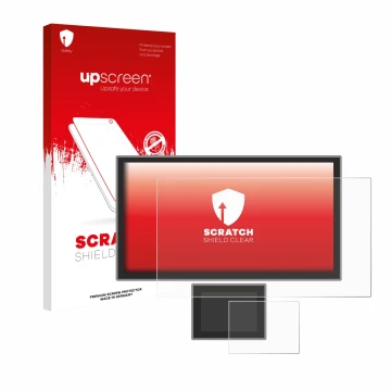 Parte frontal de un envase de producto con el logotipo de la marca upscreen. Al lado se muestra el dispositivo Icom IC-7760 co