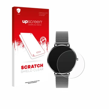 Parte frontal de un envase de producto con el logotipo de la marca upscreen. Al lado se muestra el dispositivo Pireware Amory 