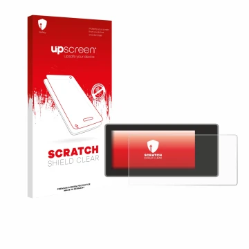 Parte frontal de un envase de producto con el logotipo de la marca upscreen. Al lado se muestra el dispositivo Acta Berg Radio