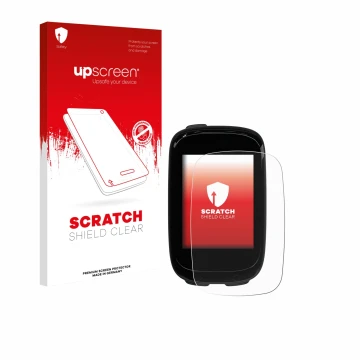 Parte frontal de un envase de producto con el logotipo de la marca upscreen. Al lado se muestra el dispositivo Decathlon Van R