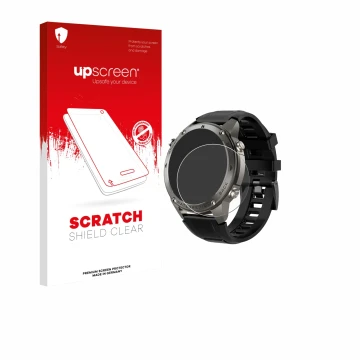 Parte frontal de un envase de producto con el logotipo de la marca upscreen. Al lado se muestra el dispositivo Knauermann GPS 