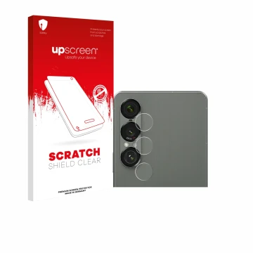 Parte frontal de un envase de producto con el logotipo de la marca upscreen. Al lado se muestra el dispositivo Sony Xperia 1 V