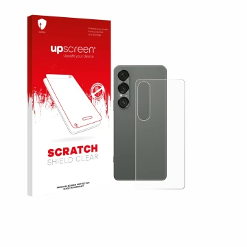 Parte frontal de un envase de producto con el logotipo de la marca upscreen. Al lado se muestra el dispositivo Sony Xperia 1 V