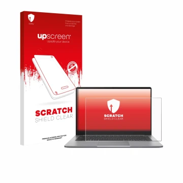 Parte frontal de un envase de producto con el logotipo de la marca upscreen. Al lado se muestra el dispositivo ASUS ExpertBook