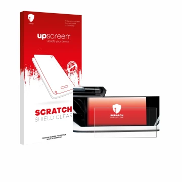Parte frontal de un envase de producto con el logotipo de la marca upscreen. Al lado se muestra el dispositivo Audi A3 Sportba