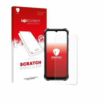 Parte frontal de un envase de producto con el logotipo de la marca upscreen. Al lado se muestra el dispositivo Blackview BL700