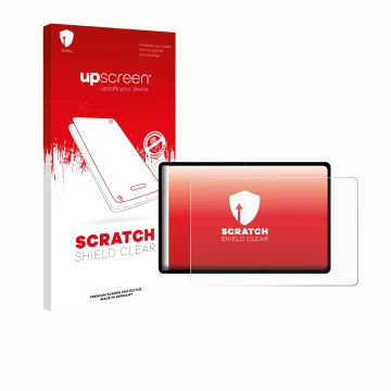 Parte frontal de un envase de producto con el logotipo de la marca upscreen. Al lado se muestra el dispositivo Oppo Pad SE con