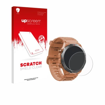 Parte frontal de un envase de producto con el logotipo de la marca upscreen. Al lado se muestra el dispositivo Qecnato S10 1.3
