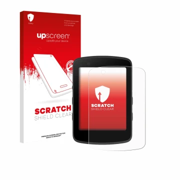 Parte frontal de un envase de producto con el logotipo de la marca upscreen. Al lado se muestra el dispositivo Bryton Rider 55