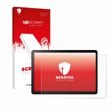 Parte frontal de un envase de producto con el logotipo de la marca upscreen. Al lado se muestra el dispositivo Acer Iconia V11