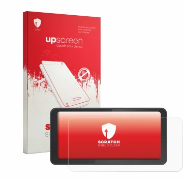 Parte frontal de un envase de producto con el logotipo de la marca upscreen. Al lado se muestra el dispositivo Spedal CL871 6.