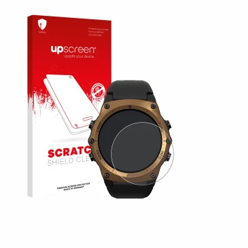 Parte frontal de un envase de producto con el logotipo de la marca upscreen. Al lado se muestra el dispositivo Shearwater Teri