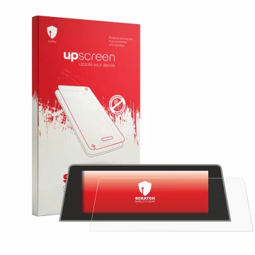 Parte frontal de un envase de producto con el logotipo de la marca upscreen. Al lado se muestra el dispositivo BMW X3 G01 G3X 