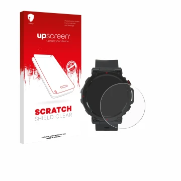 Parte frontal de un envase de producto con el logotipo de la marca upscreen. Al lado se muestra el dispositivo Crivit Sport-Sm