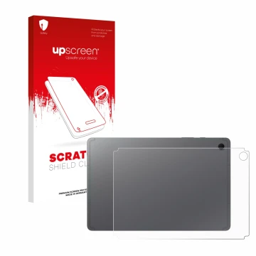 Parte frontal de un envase de producto con el logotipo de la marca upscreen. Al lado se muestra el dispositivo Samsung Galaxy 