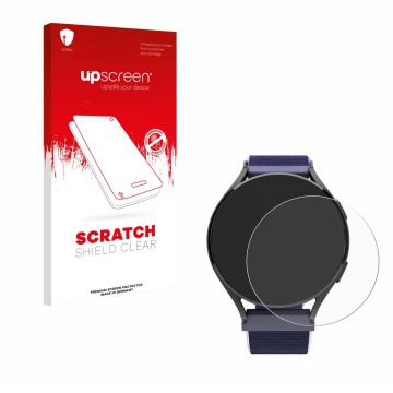 Parte frontal de un envase de producto con el logotipo de la marca upscreen. Al lado se muestra el dispositivo Patronus Notfal