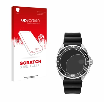 Parte frontal de un envase de producto con el logotipo de la marca upscreen. Al lado se muestra el dispositivo Seiko Prospex S
