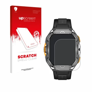 Parte frontal de un envase de producto con el logotipo de la marca upscreen. Al lado se muestra el dispositivo Stahlgear Thor 