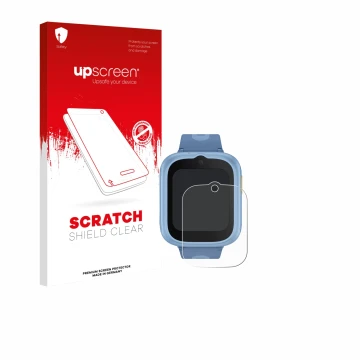 Parte frontal de un envase de producto con el logotipo de la marca upscreen. Al lado se muestra el dispositivo TCL Movetime MT