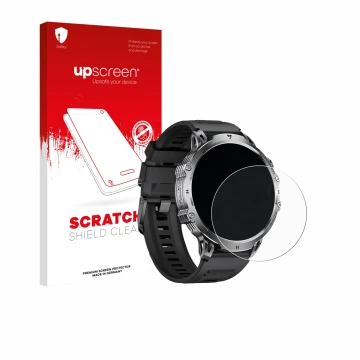 Parte frontal de un envase de producto con el logotipo de la marca upscreen. Al lado se muestra el dispositivo LIGE EF13 1.85