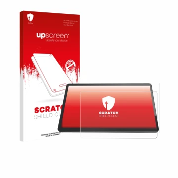 Parte frontal de un envase de producto con el logotipo de la marca upscreen. Al lado se muestra el dispositivo Elo TouchSystem