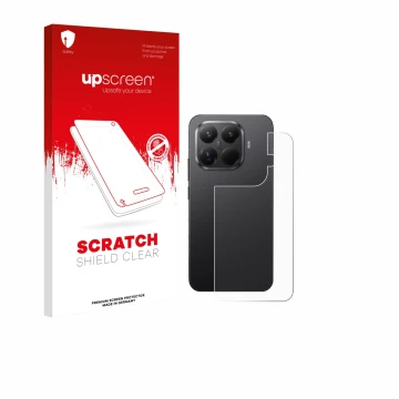 Parte frontal de un envase de producto con el logotipo de la marca upscreen. Al lado se muestra el dispositivo Xiaomi 15T Pro 