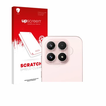 Parte frontal de un envase de producto con el logotipo de la marca upscreen. Al lado se muestra el dispositivo Xiaomi 17 (SÓLO