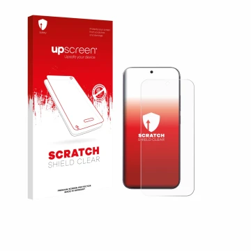 Parte frontal de un envase de producto con el logotipo de la marca upscreen. Al lado se muestra el dispositivo Xiaomi 17 Pro M