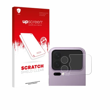 Parte frontal de un envase de producto con el logotipo de la marca upscreen. Al lado se muestra el dispositivo Xiaomi 17 Pro M