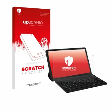 Parte frontal de un envase de producto con el logotipo de la marca upscreen. Al lado se muestra el dispositivo Laptok LAPA7LBK