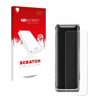 Parte frontal de un envase de producto con el logotipo de la marca upscreen. Al lado se muestra el dispositivo EcoFlow Rapid P