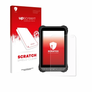 Parte frontal de un envase de producto con el logotipo de la marca upscreen. Al lado se muestra el dispositivo Zoomsmart A8004